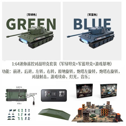 1:64 Alloy RC Tank Battle Set 2.4G Infrared Combat Tanks with Battlefield Scene Two Player Parent-Child Interactive Toy