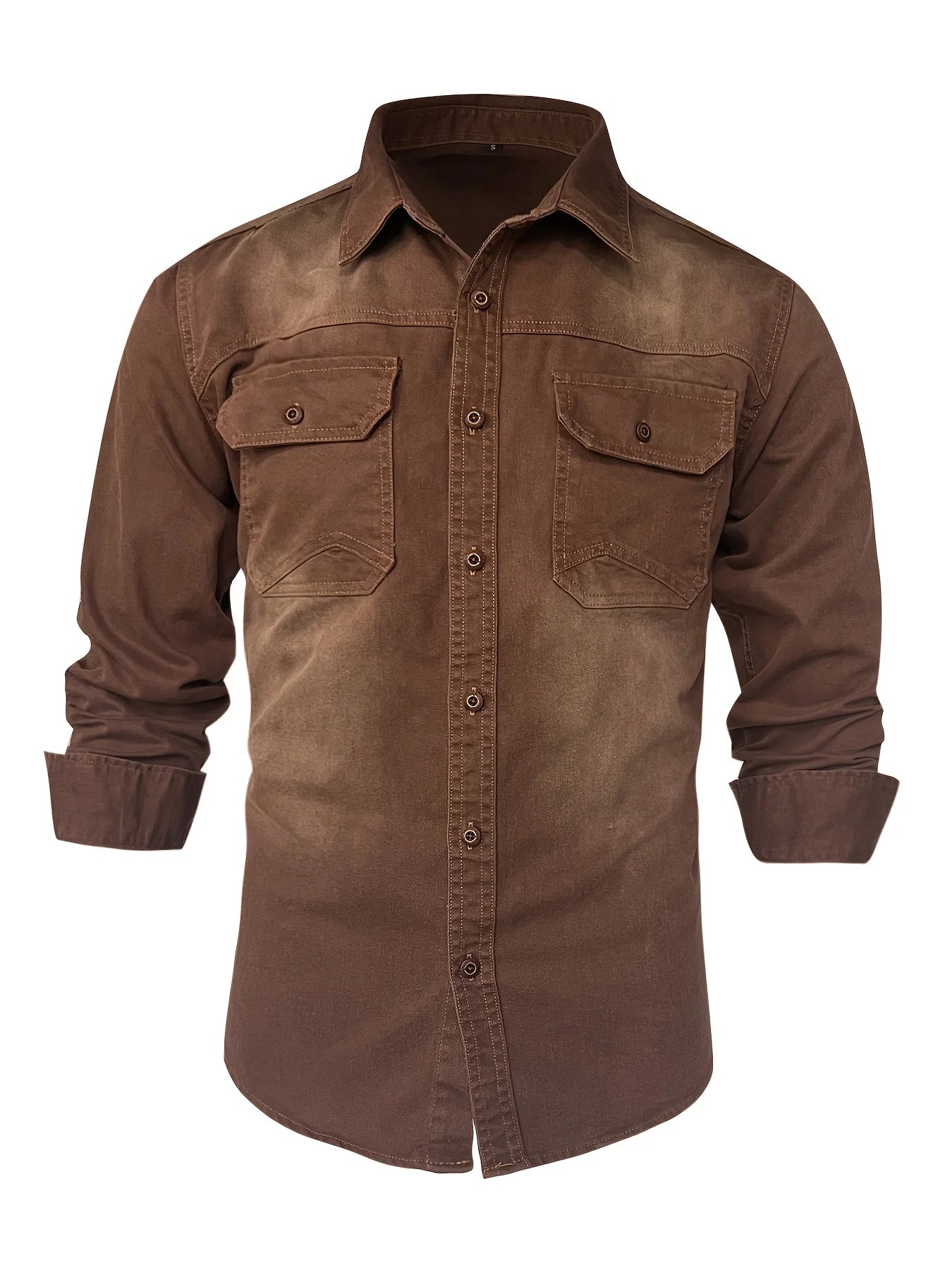 Men's Denim Shirt Long Sleeve Fashion New Style Shirt Casual Jacket High-end Feeling Double Pocket Washed Denim Shirt Turn-down
