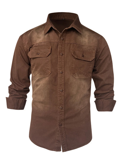 Men's Denim Shirt Long Sleeve Fashion New Style Shirt Casual Jacket High-end Feeling Double Pocket Washed Denim Shirt Turn-down