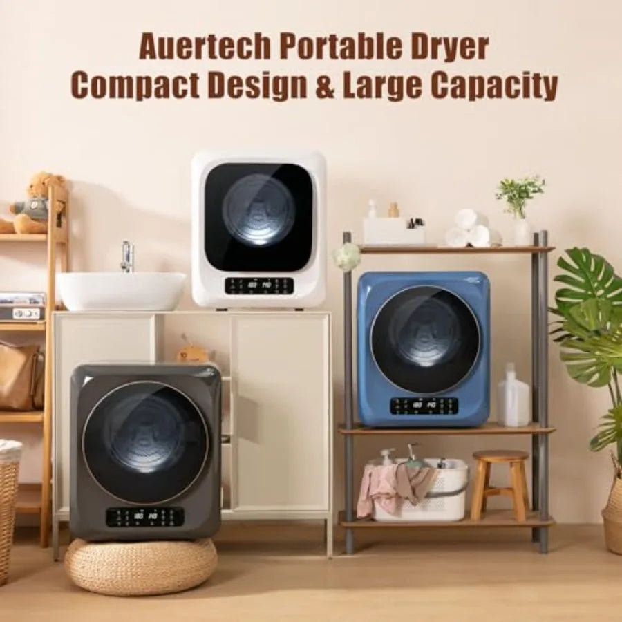 Portable dryer for apartment laundry, stainless steel tub, white, 12lbs capacity with 6 drying modes and LED control panel
