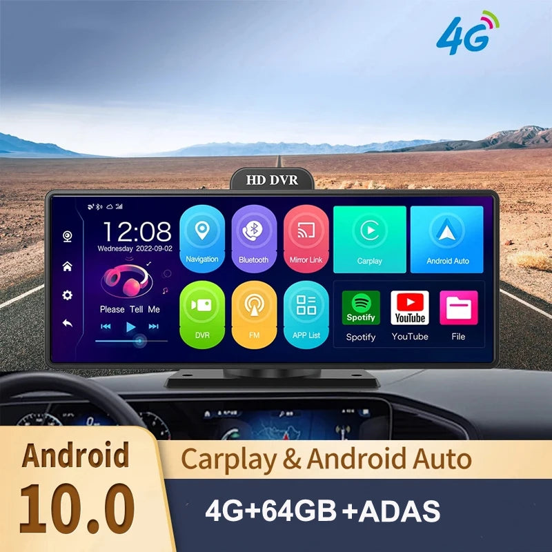 10.26 Inch Car GPS Navigation CarPlay Android Anto Z80 DVR Camera 4G+64G ROM ADAS 5G WiFi BT FM Dash Camera Video Recorder