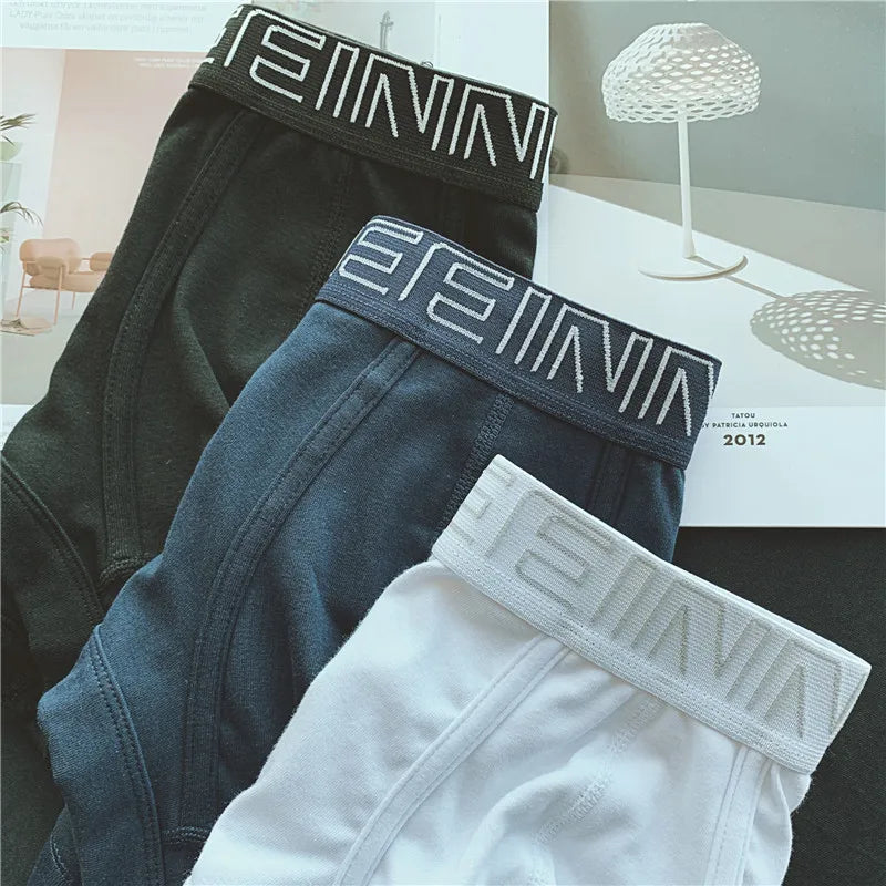 3pcs/lot Men's underwear made of pure cotton, Japanese style, simple white flat corner pants,with waistband and buttocks raised,