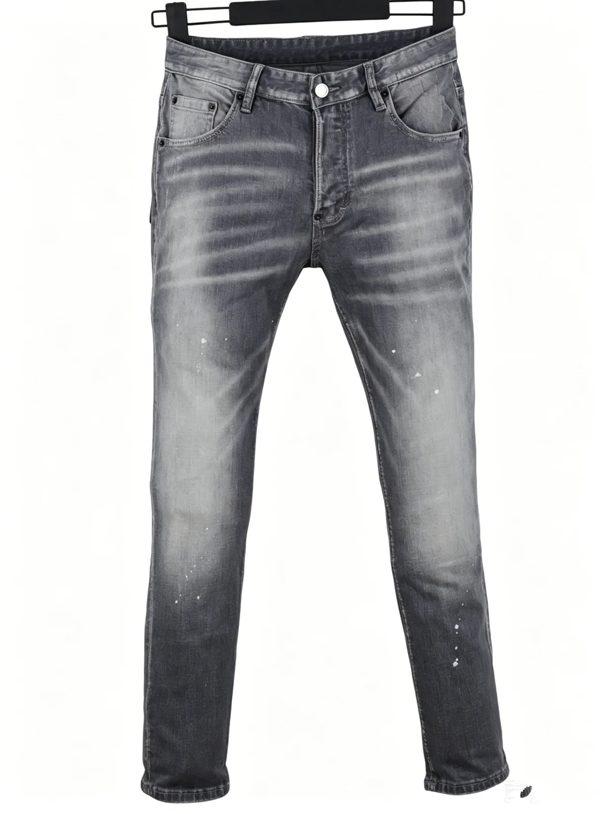 6058 Four Seasons New Men's Wash Grinding Hole Patch Paint Splash Ink Micro-bullet Leg Grey Jeans for Men