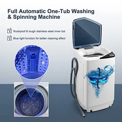 Portable washing machine for apartments, camping, RVs, dorms: 7.7lbs capacity, compact full-automatic washer-spin combo, blue,