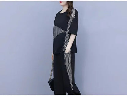 Summer New Style Women's Sporty Casual Short Sleeve TT Shirt Set Large Size Two-Piece Fashionable Korean Trendy Outfit