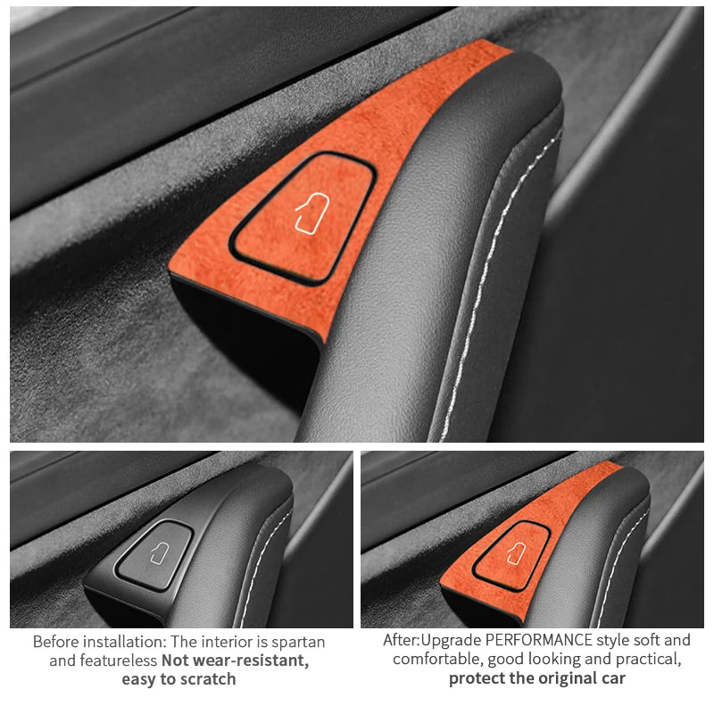 Top Suede For Tesla Model 3 Model Y (2019-2024) Door Switch Button Trim Cover Protection Decoration Car Interior Accessories