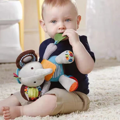 Animal Plush Baby Teething Toy Infant Stroller Hanging Rattle with Teether Soft Sensory Stuffed Animal Toy for Newborn 0 12Month