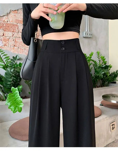 High Waist Straight Leg Suit Pants Women's Summer Thin Large Size Fat MM Hip Covering Slim Wide Leg Trousers Korean Style