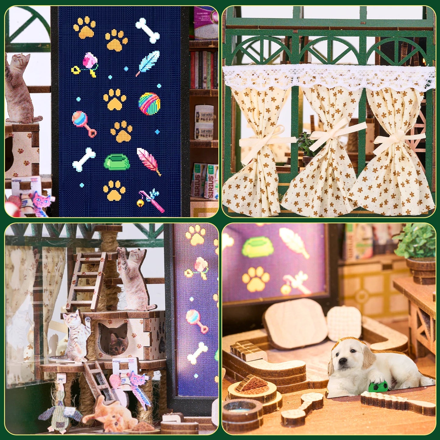 DIY Book Nook Kit Pet Paradise DIY 3D Wooden Puzzle Miniature Dollhouse Home Decoration Bookshelf Handmade Model
