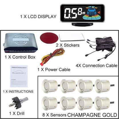 8 Radar Parking Sensor Kit Backlit LED Display Parktronic Backup Detector Assistant Car Parking System