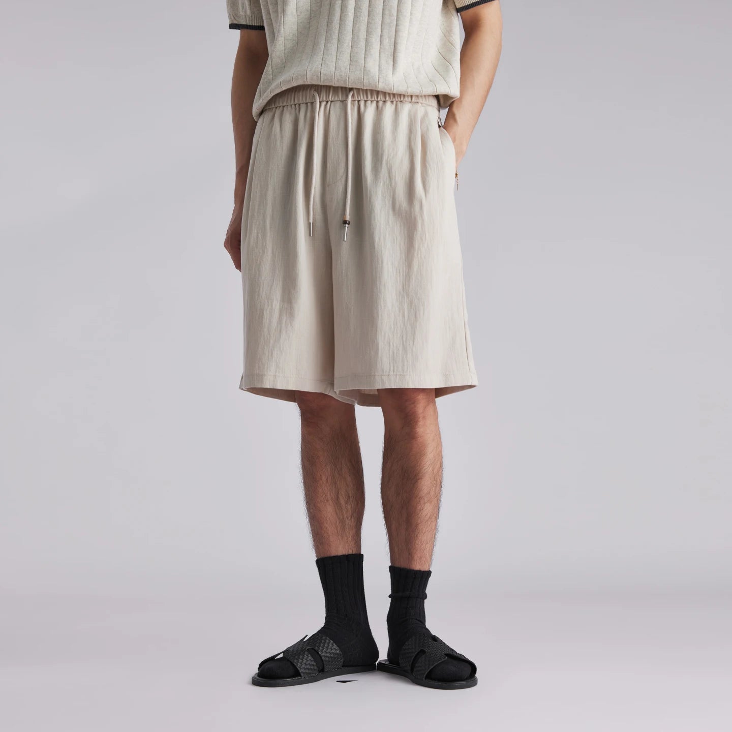 Men Lyocell Textured Japanese Style Casual Shorts 2026 Summer Loose Breathable Versatile Straight Leg 5 Inch Bermuda Pants