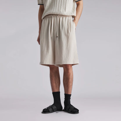 Men Lyocell Textured Japanese Style Casual Shorts 2026 Summer Loose Breathable Versatile Straight Leg 5 Inch Bermuda Pants