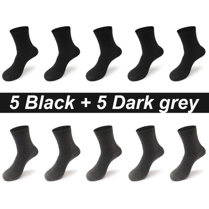 10Pairs/Lot Men's Bamboo Fiber Socks Long Black Business Soft Breathable New High Quality  Autumn for Male Socks Plus Size 39-48