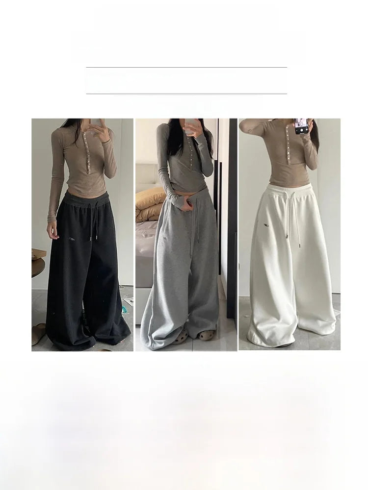 American Style Lazy Girl Sports Pants Women High Waist Loose Slimming Casual Wide Leg Pants Fall New Arrival Small Size