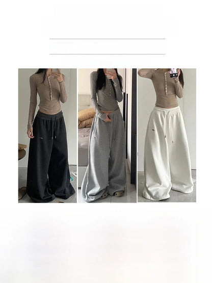 American Style Lazy Girl Sports Pants Women High Waist Loose Slimming Casual Wide Leg Pants Fall New Arrival Small Size