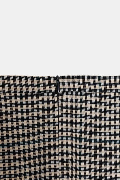 Color Block Plaid Pilot Jacket Coat High Collar Long Sleeve Women's Spring Fashion Set with Midi Skirt Spring Season Pattern