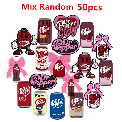 13-100PCS Dr Pepper Soda Bottle Drink Shoe Charms For Bubble Slides Clogs Sandals,PVC Shoe Decorations Accessories Buckle