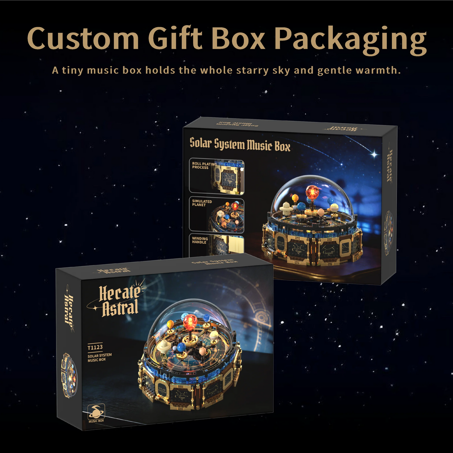 Mechanical Solar System Music Box Building Blocks Rotating Orrery Zodiac Signs Gear Model Creative DIY Assembly Toy Gift For Kid