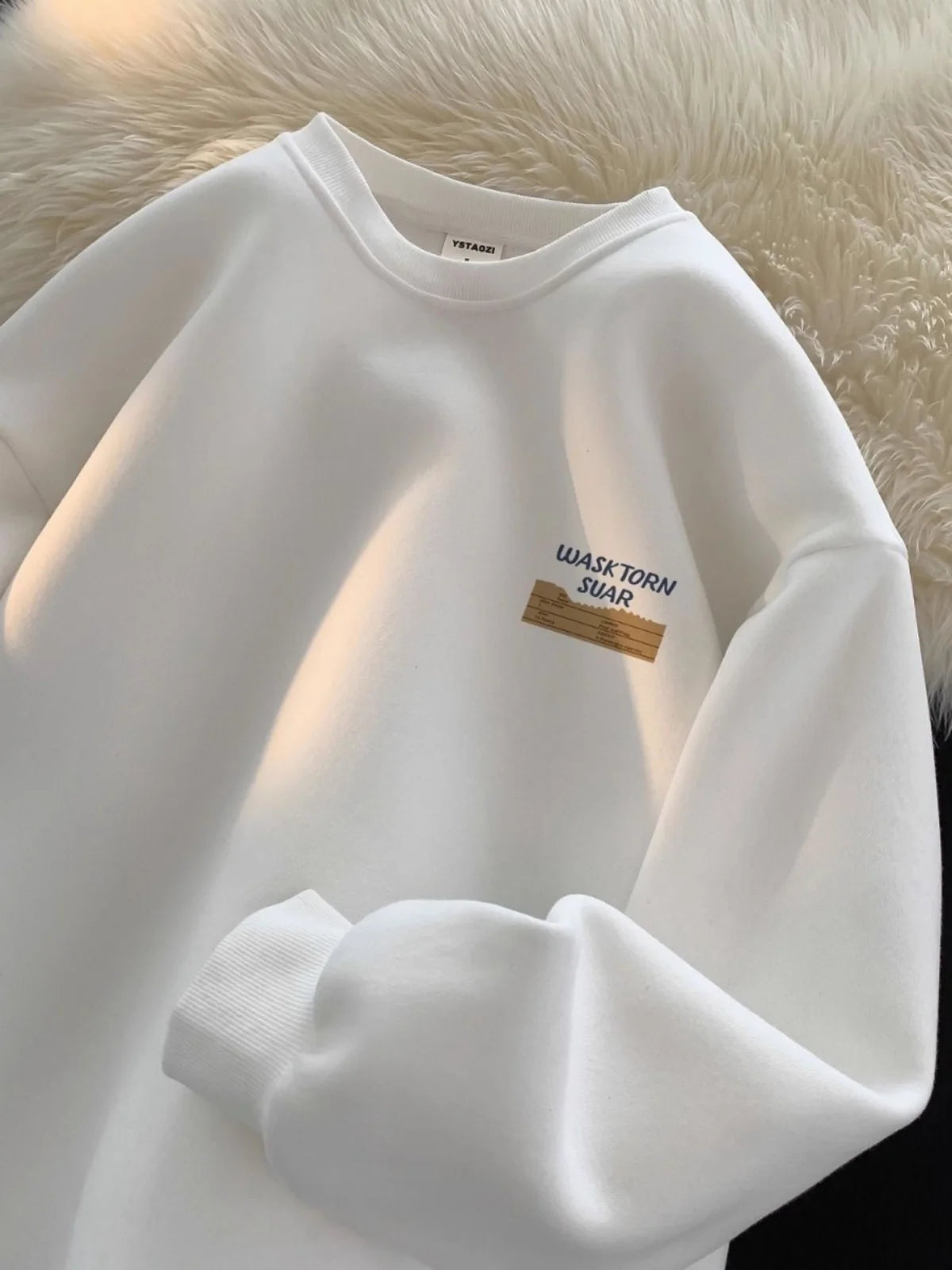 American Retro Fleece Lined Long Sleeve Letter Print Sweatshirt Unisex Autumn Winter Casual Fashion Versatile Men's Women's Top
