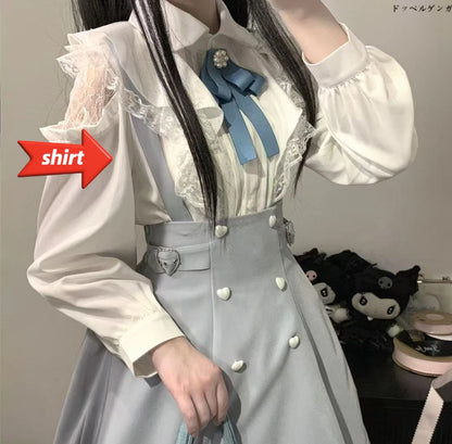 Jirai Kei Lolita Blouse Kawaii Top Women Cute Japanese Style Shirt with Bow Y2K Elegant Long Sleeve Sweet Casual Aesthetic Tops
