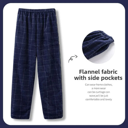 Men's Winter Thickened Fleece Coral Velvet Home Clothes Pants Plaid Patterned Home Pants Warm Comfortable mid Waist Elastic