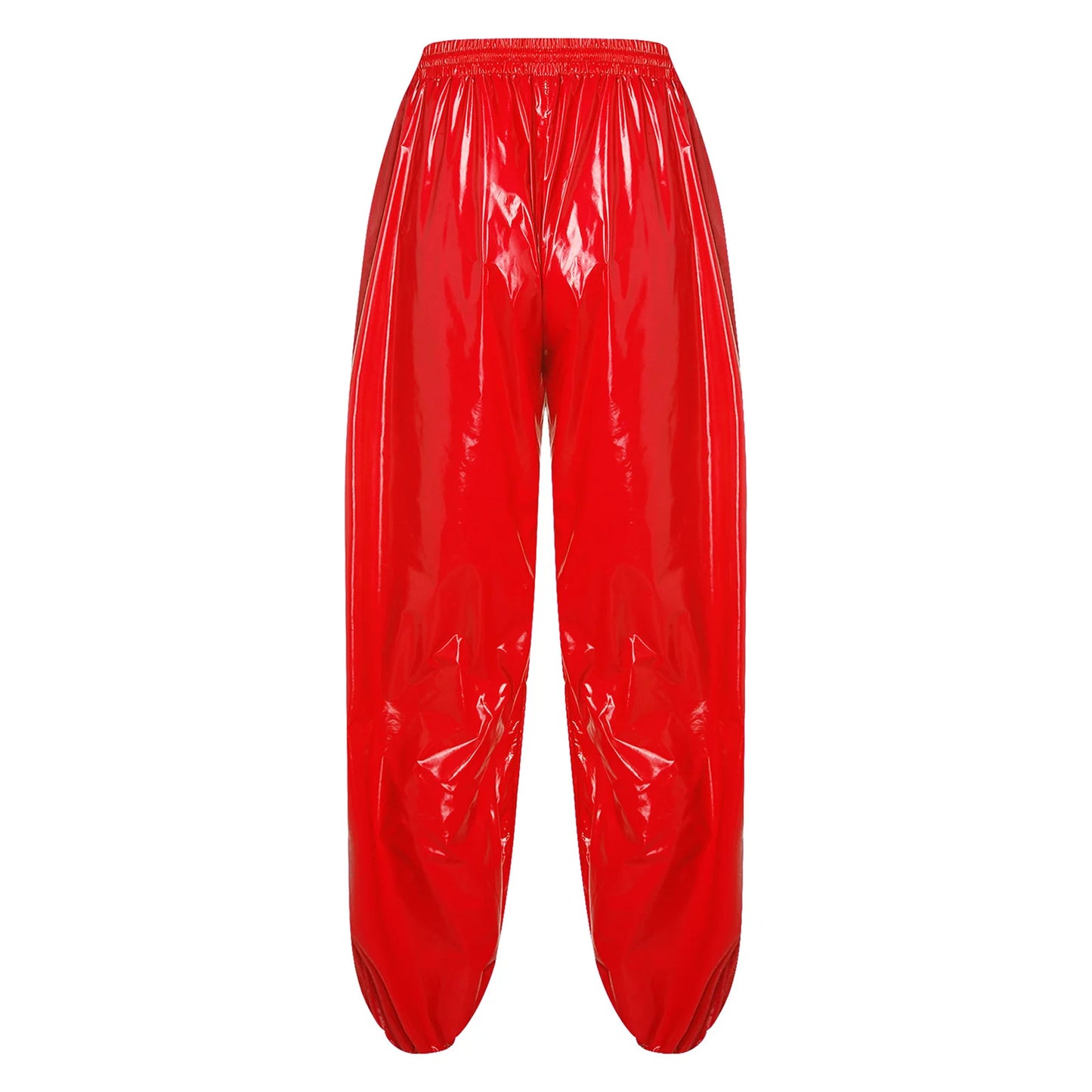 Mens Shiny Waterproof Jogging Pants Y2K Drawstring Elastic Waistband Side Pockets Track Baggy Glossy Pants Hip Hop Trousers