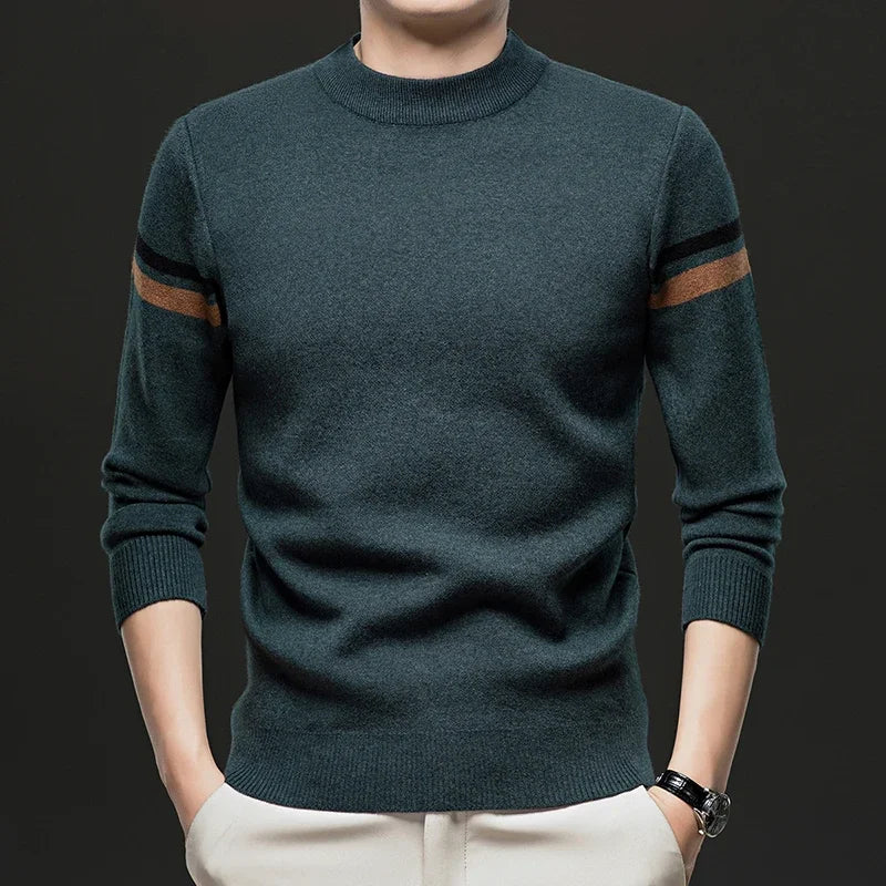 New Autumn and Winter Men's Casual and Fashionable Long Sleeved Round Neck Knitted Sweater Warm and Versatile Top