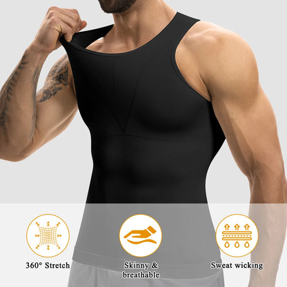 2PCS Men Compression Tank Top Gynecomastia Shapewear Slimming Vest Tummy Control Waist Trainer Seam-free Body Shaper Undershirt