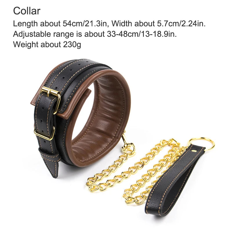 3pcs Bdsm Bondage Set Sex Slave Collar Bdsm Leather Handcuffs Sexy Ankle cuffs Sex Bondage Couple Sex Toys for Womans