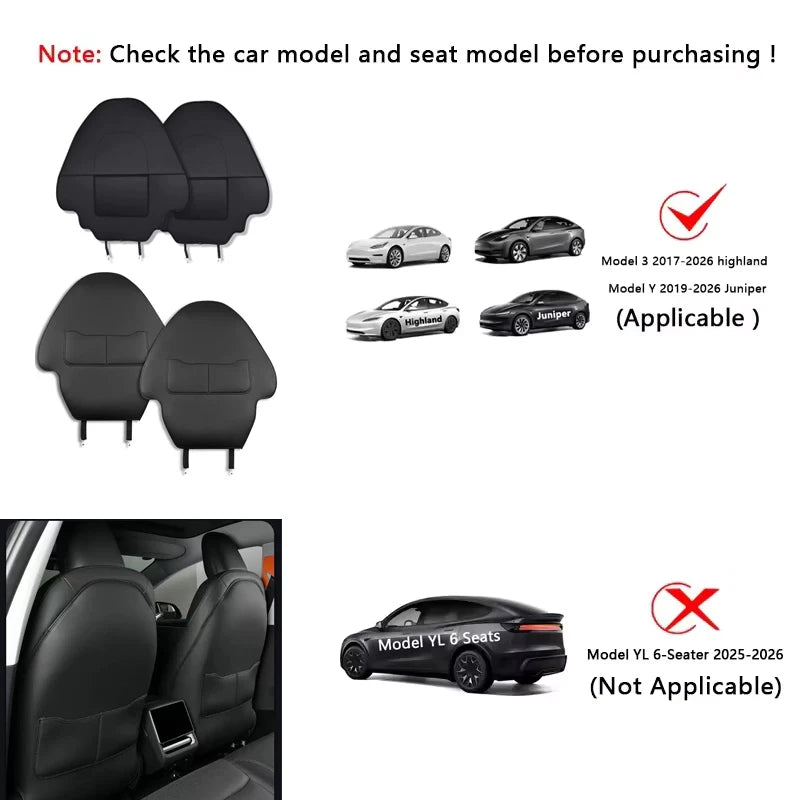 Car Seat Backrest Anti Kick Pad For Tesla Model 3/Y/YL Six Seats 2026 Leather Full Surround Seat Back Anti Scratch Protector Mat
