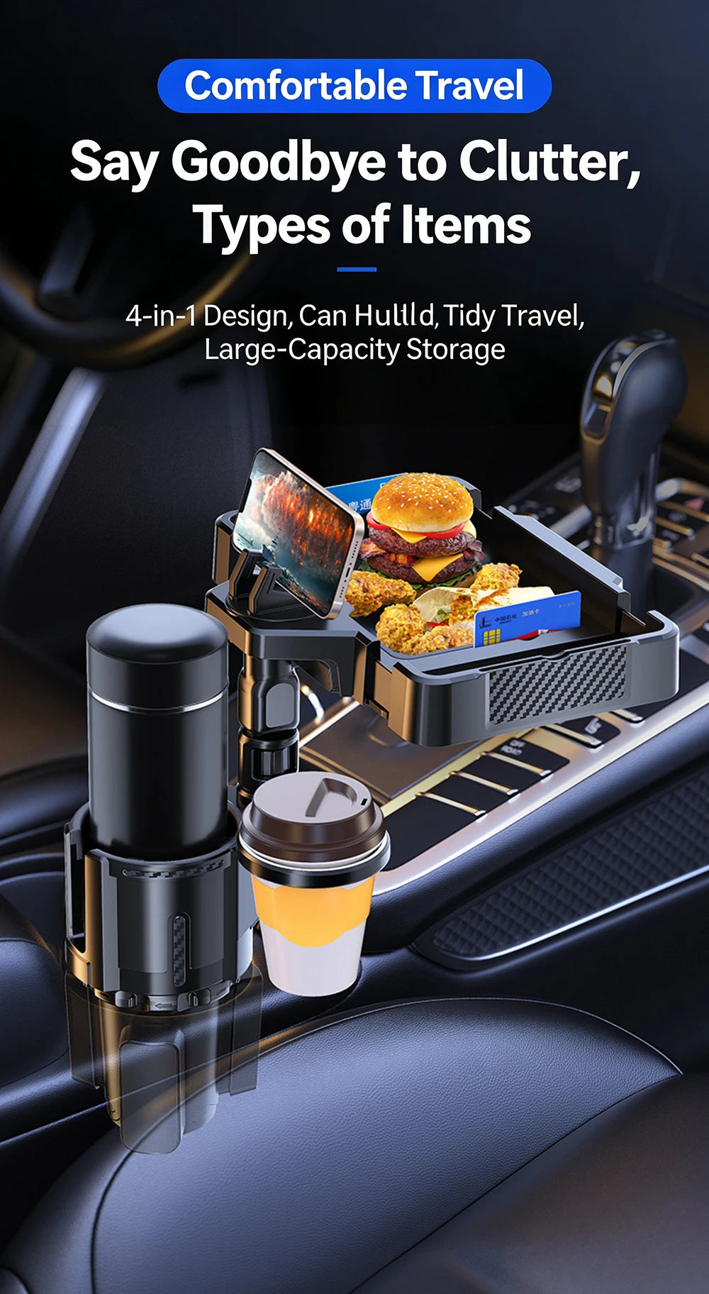 Cup Holder Tray for Car Dual Cap Holder 4 In 1 Adjustable Car Cup Holder Car Drink Phone Holders Snack Tray Expander