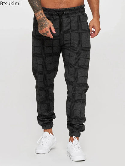 2026 Men's Fashionable Casual Fabric Plaid Design Street Sports Pants for Men's Fitness Gym Wear