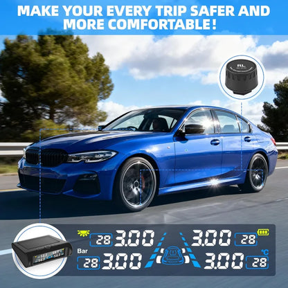 YNF Tire Pressure Monitor: 4 external sensors compatible Real-time tire pressure Temperature monitoring Non-destructive installa