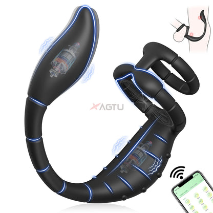 Cock Ring Prostate Vibrator for Men Male Double Ring Anal Plug Vibrating Delay Ejaculation Male Masturbator Sex Toys for Men 18+