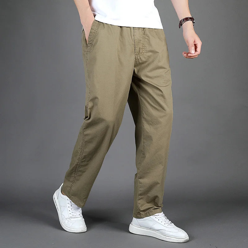 Plus Size Men's Casual Cotton Trousers Loose Straight Pants Multi Pocket Man Long Cargo Pants Mens Jogger Pants Summer Autumn