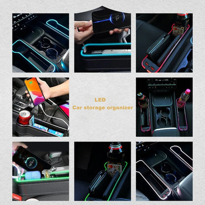 LED Car Seat Crevice Storage Box Car Organizer Seat Gap Filler Cup Holder With 2 USB Charger Stowing Tidying Car Accessories