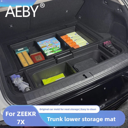 AEBY For ZEEKR 7X 2024 2025 Trunk Organizer Box Waterproof Multi-Purpose Rear Cargo Storage Box With Handle Interior Accessories