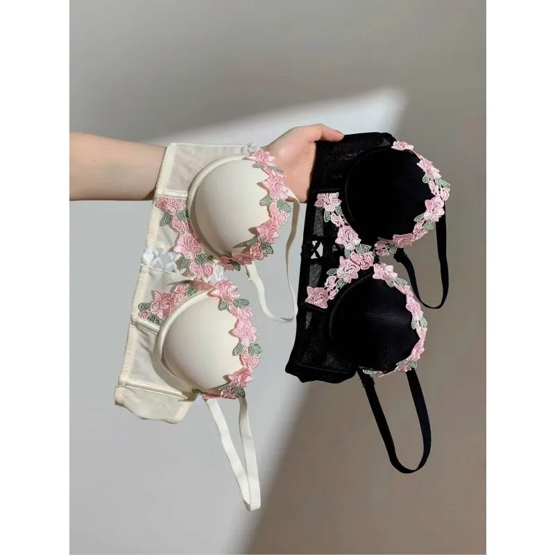 Sweet Innocent Japanese Style Lingerie Set Cute Soft Wireless Bra Gathered Push Up Thin Fabric Summer Lightweight Underwear S-XL