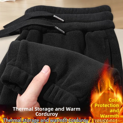 Thickened Fleece Men's Sweatpants Casual Loose Fit Winter Warm Trousers for Construction Workers Youth Fashion Black