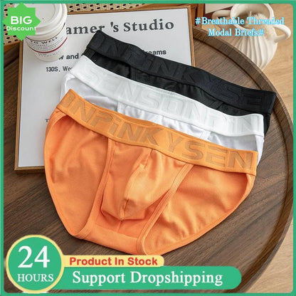 1/2/3 PCS Men's Underwear Mens Breathable Thread Modal Panties Breathable Skin Friendly Mid Rise High Fork Solid Color Briefs
