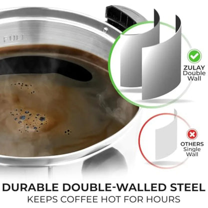 Commercial coffee maker for events catering: double-wall stainless steel, silver, quick brew, stays hot for tea beverages