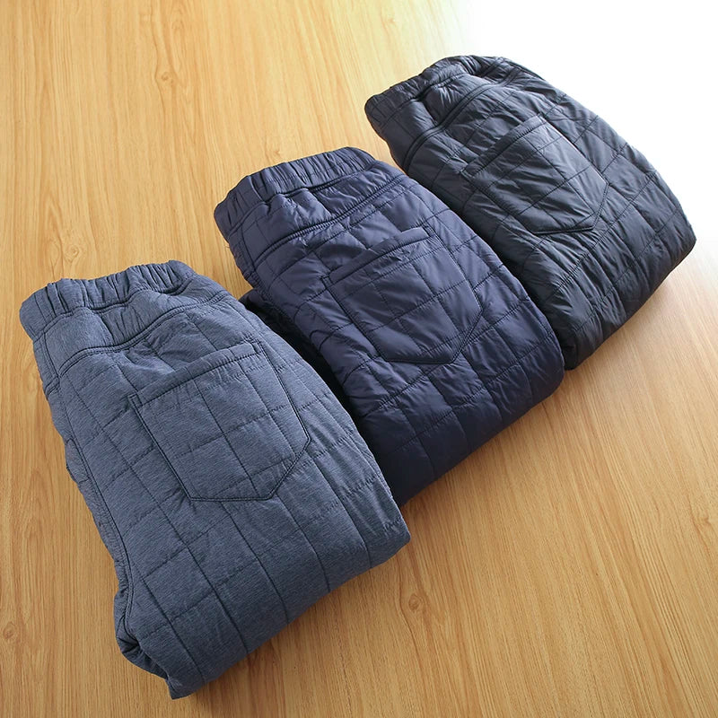 Thickened Fleece Men's Casual Straight Leg Cotton Pants Warm Elastic Waist Pure Color Autumn Winter Leisure Trousers