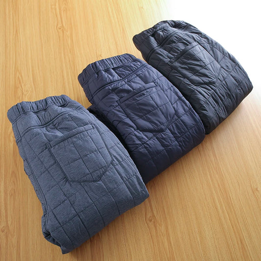 Thickened Fleece Men's Casual Straight Leg Cotton Pants Warm Elastic Waist Pure Color Autumn Winter Leisure Trousers