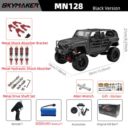 MN128 1/12 RC Car 4WD Jeep Model 2.4G Remote Control LED Light 4X4 Off Road 4WD Climbing RC Truck Electric Toy Car Gift for Boy