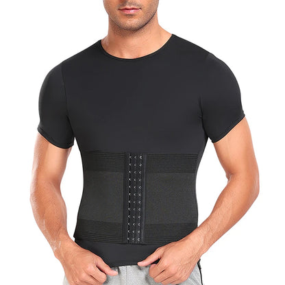 Waist Trainer Shirts for Men Abdomen Reducing Tummy Control Girdle Slimming Body Shaping Underwear Compression Tees Shapewear
