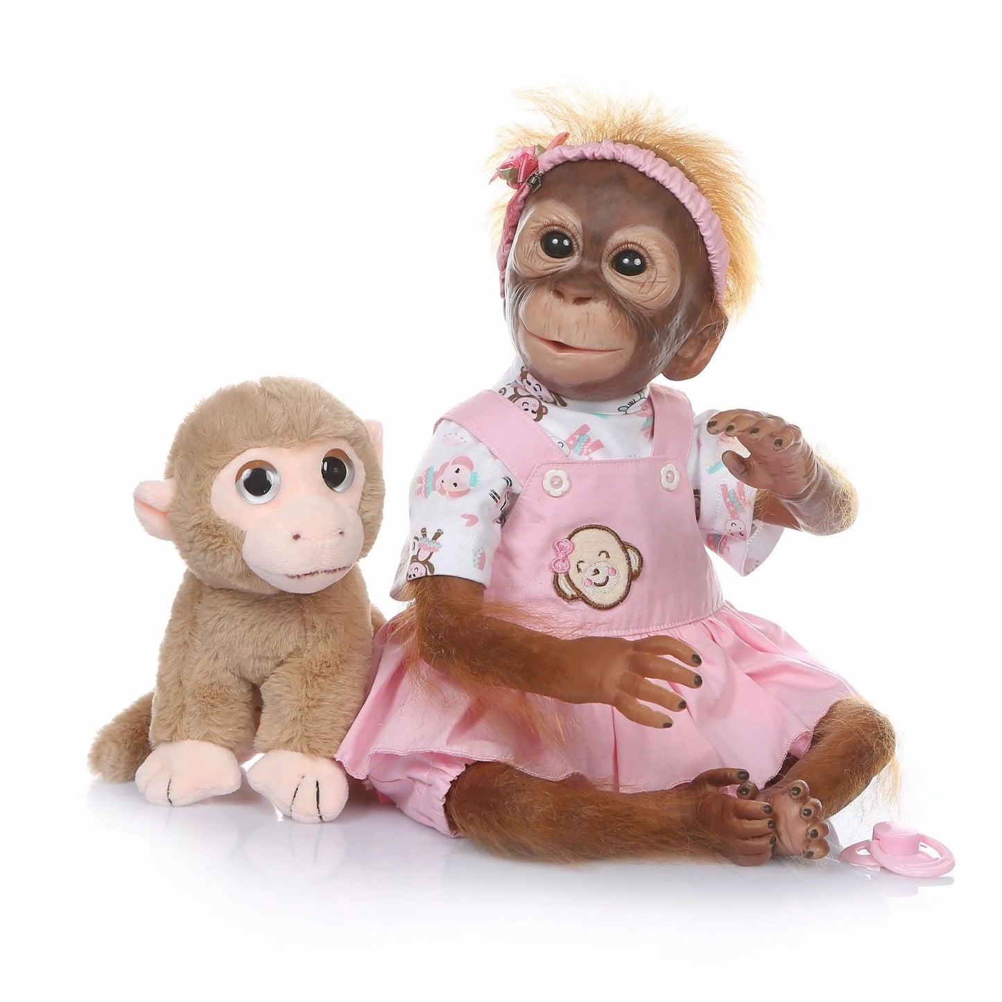 55CM Half Glue Cute Reborn Monkey Doll Cloth Body Pasted Mohair Children Girl Toddler DIY Dressing Up Toy Birthday Gift