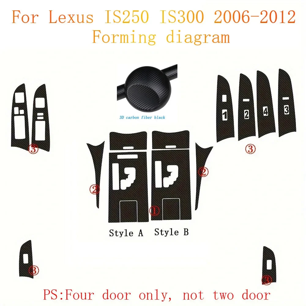 For Lexus IS250 IS300 2006-2012 Interior Central Control Panel Door Handle Carbon Fiber Stickers Decals Car styling Accessorie