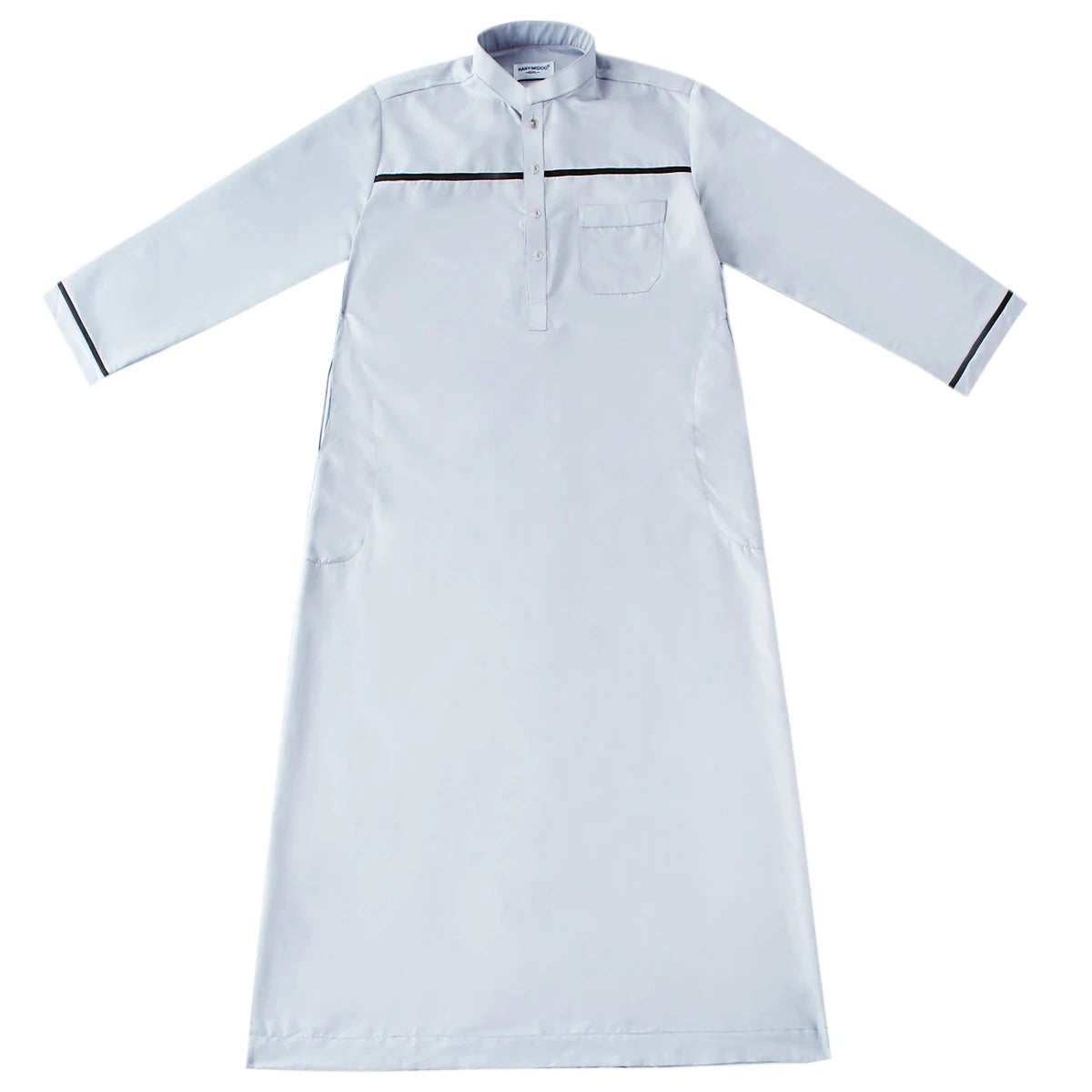 TH818 Men's Muslim Middle Eastern Men Long Sleeves Stand Collar Color-matching Button Robe Ramadan Eid Jubba Thobe