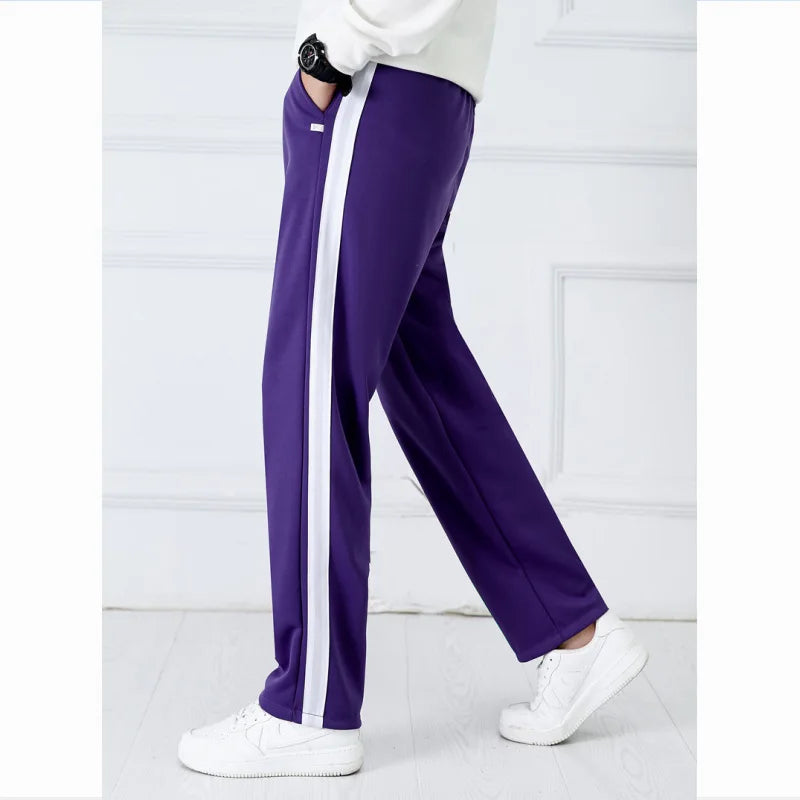 Purple Unisex New Track Pants Casual Sweatpants Mens Striped Bastic Trousers Straight Pants Joggers Simple Work Pants