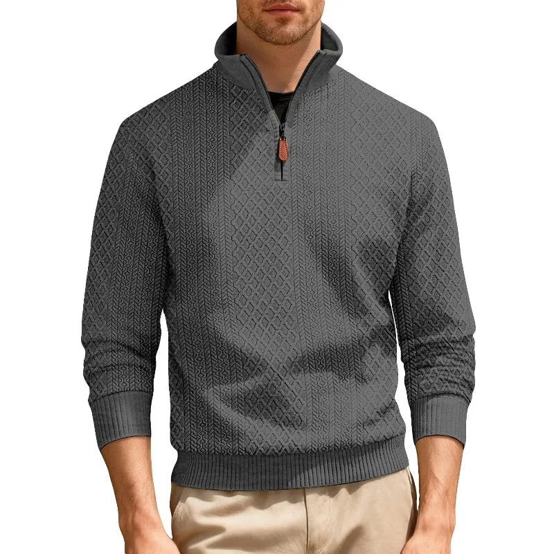 Men's Half Zip Knit Pullover Stand Collar Textured Sweatshirt Casual Top 2026